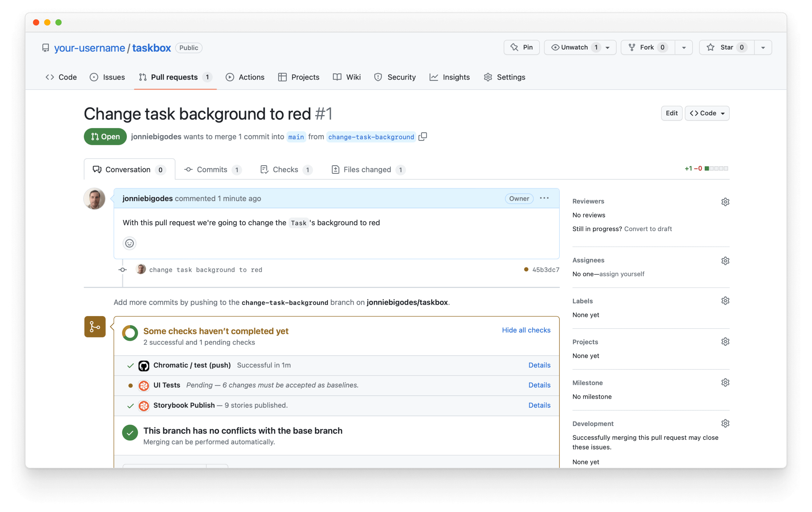Created a PR in GitHub for task
