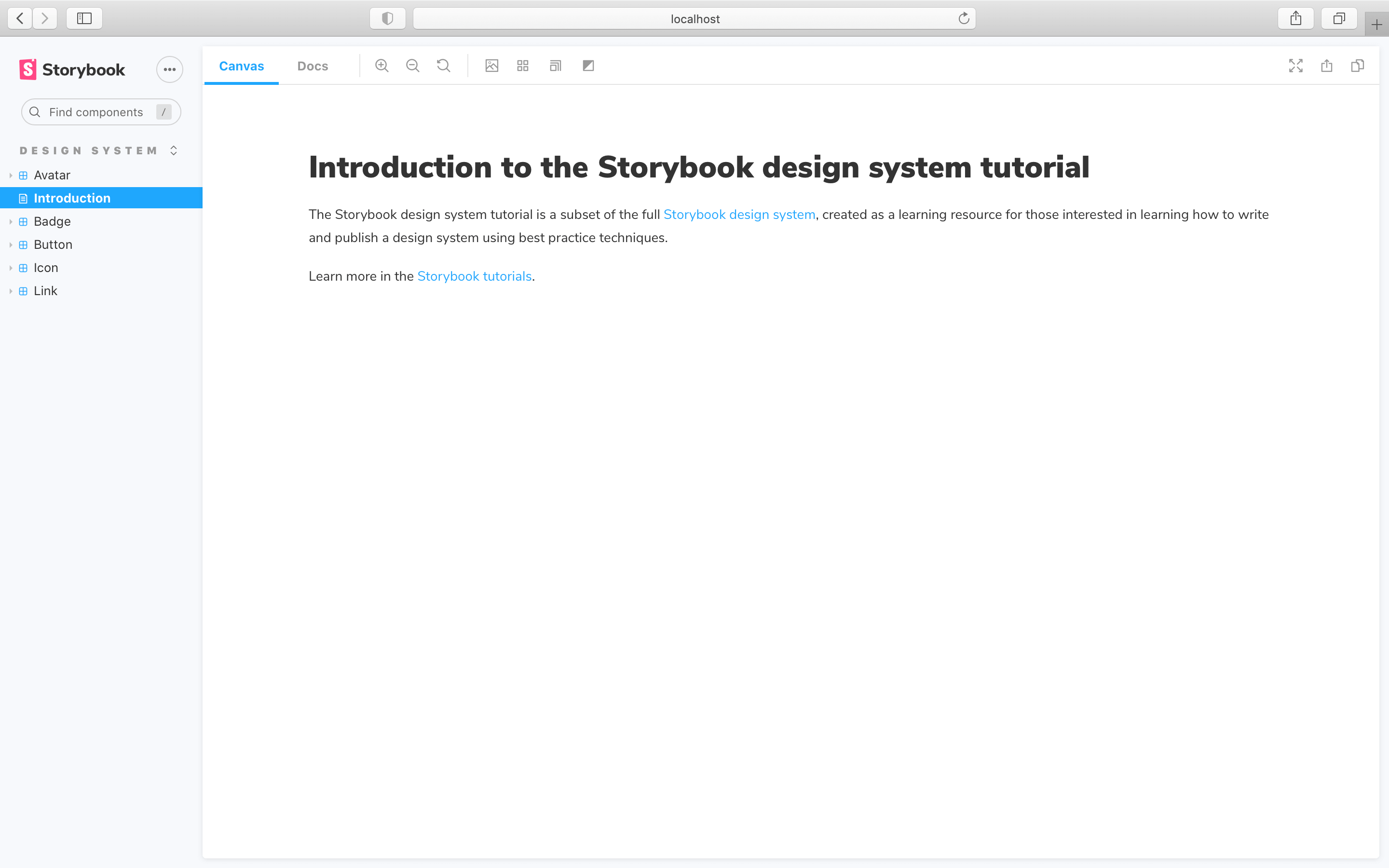 Storybook docs with introduction page, unsorted