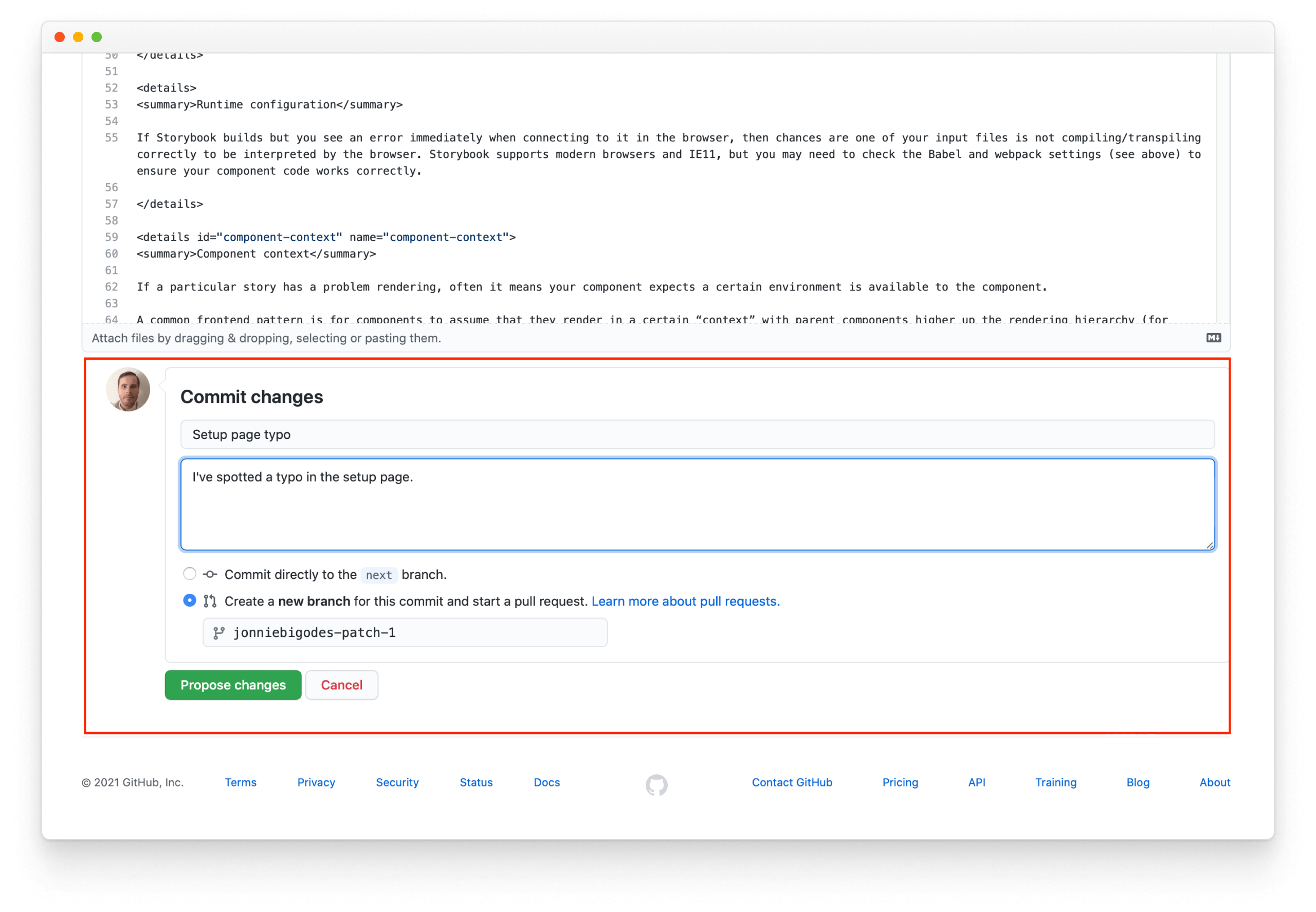 Fill the commit information