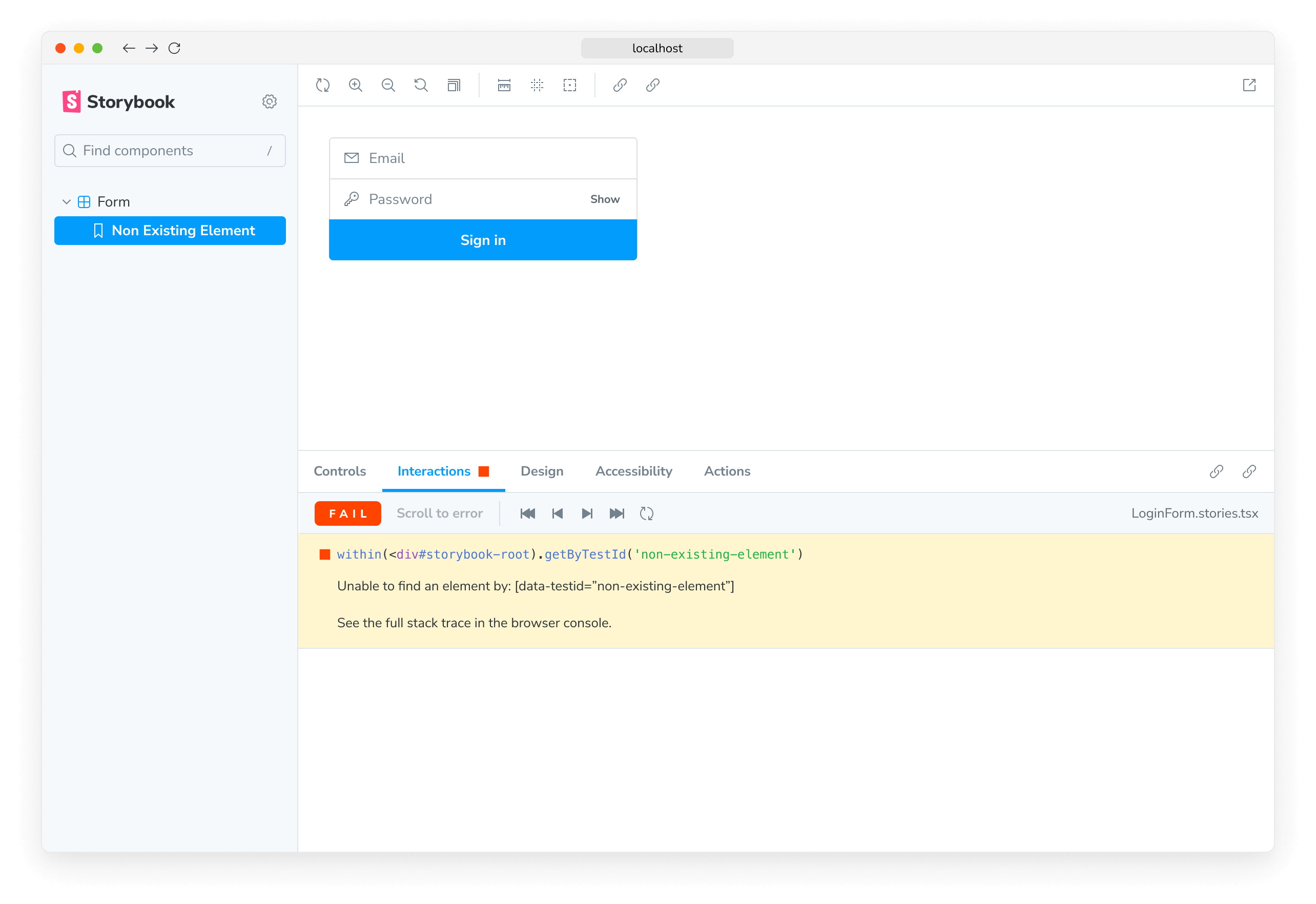 Interaction testing with a component