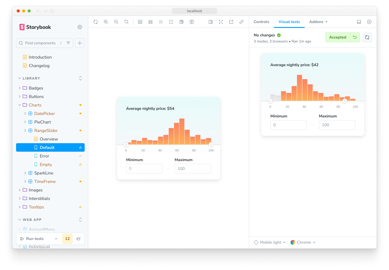 Visual test panel with accepted baselines