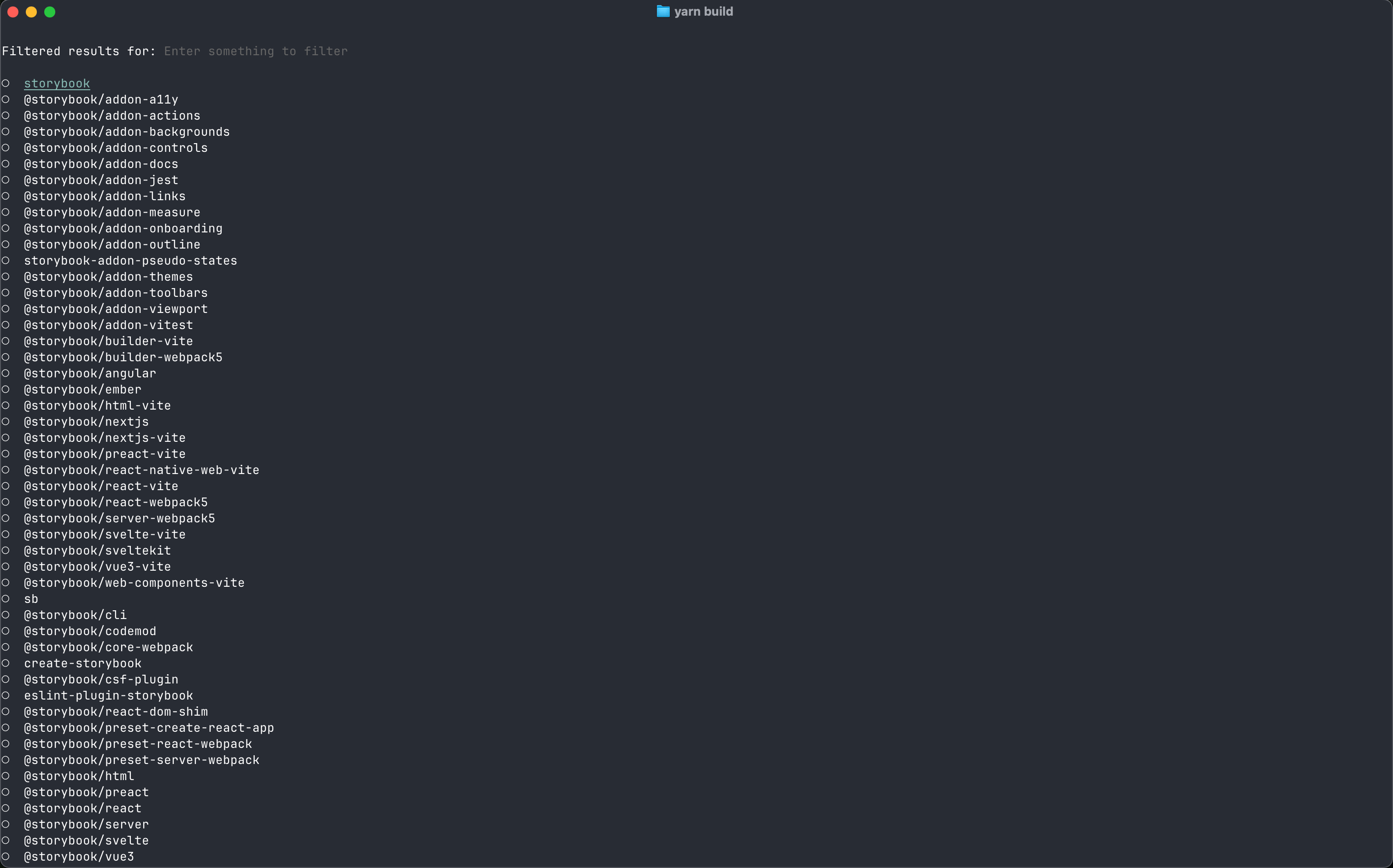Storybook package selector
