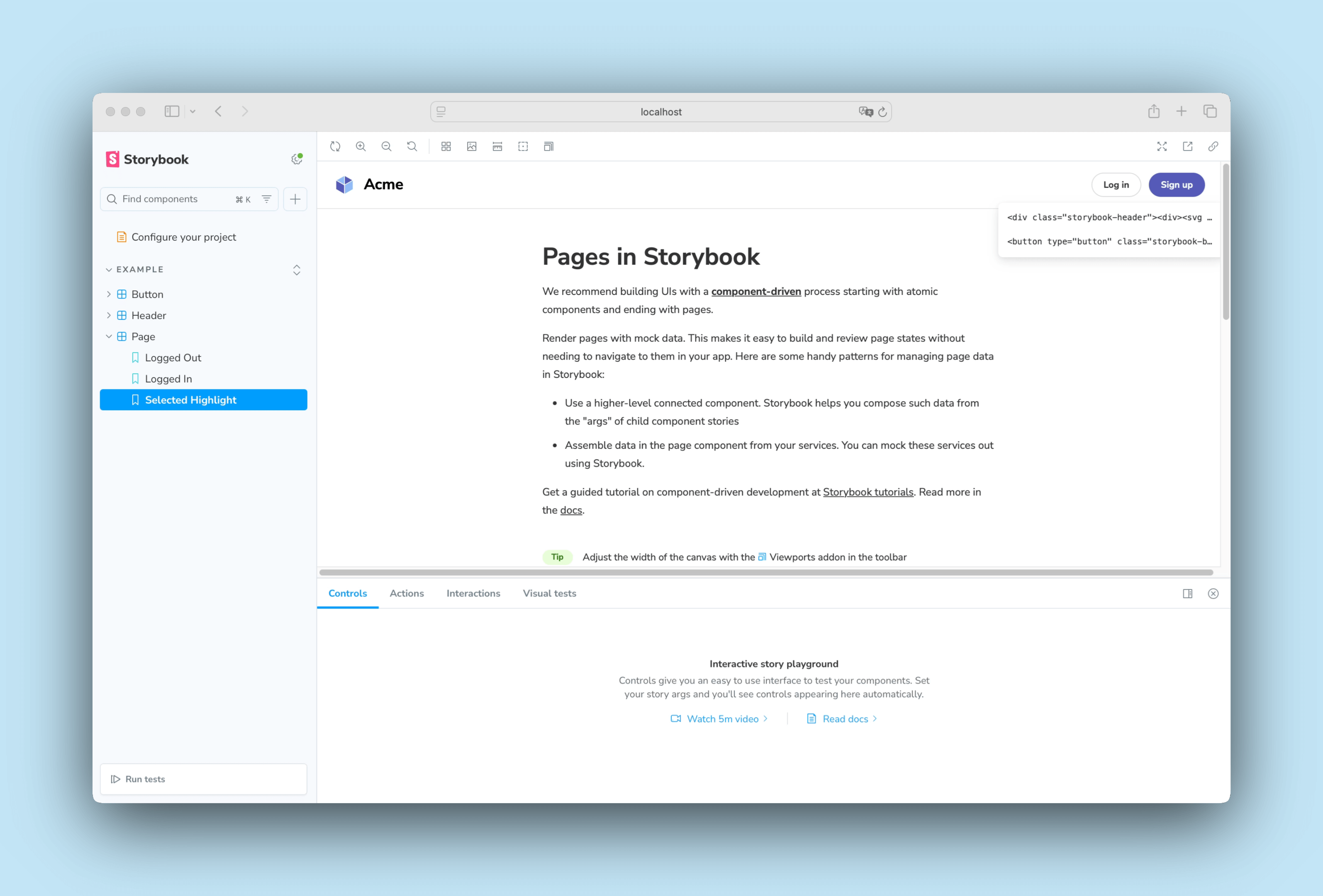 Menu of selectable targets