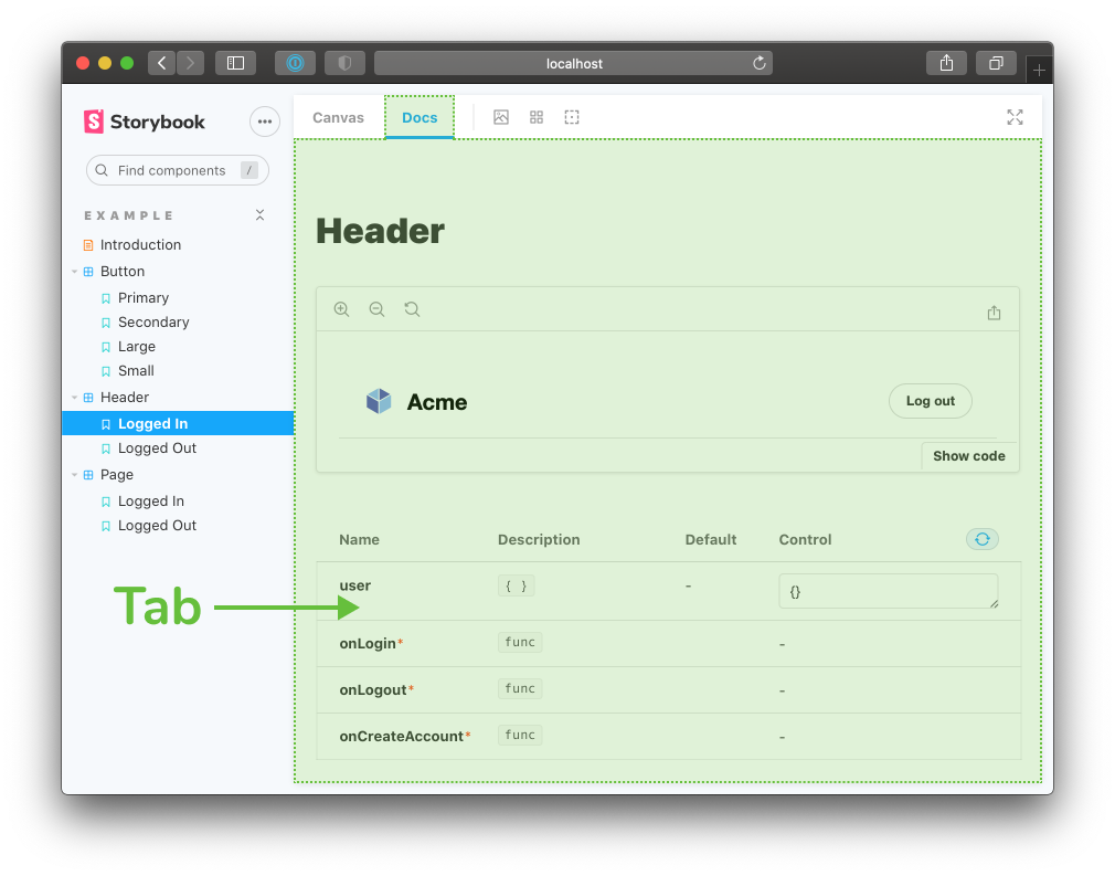 Storybook tab addon