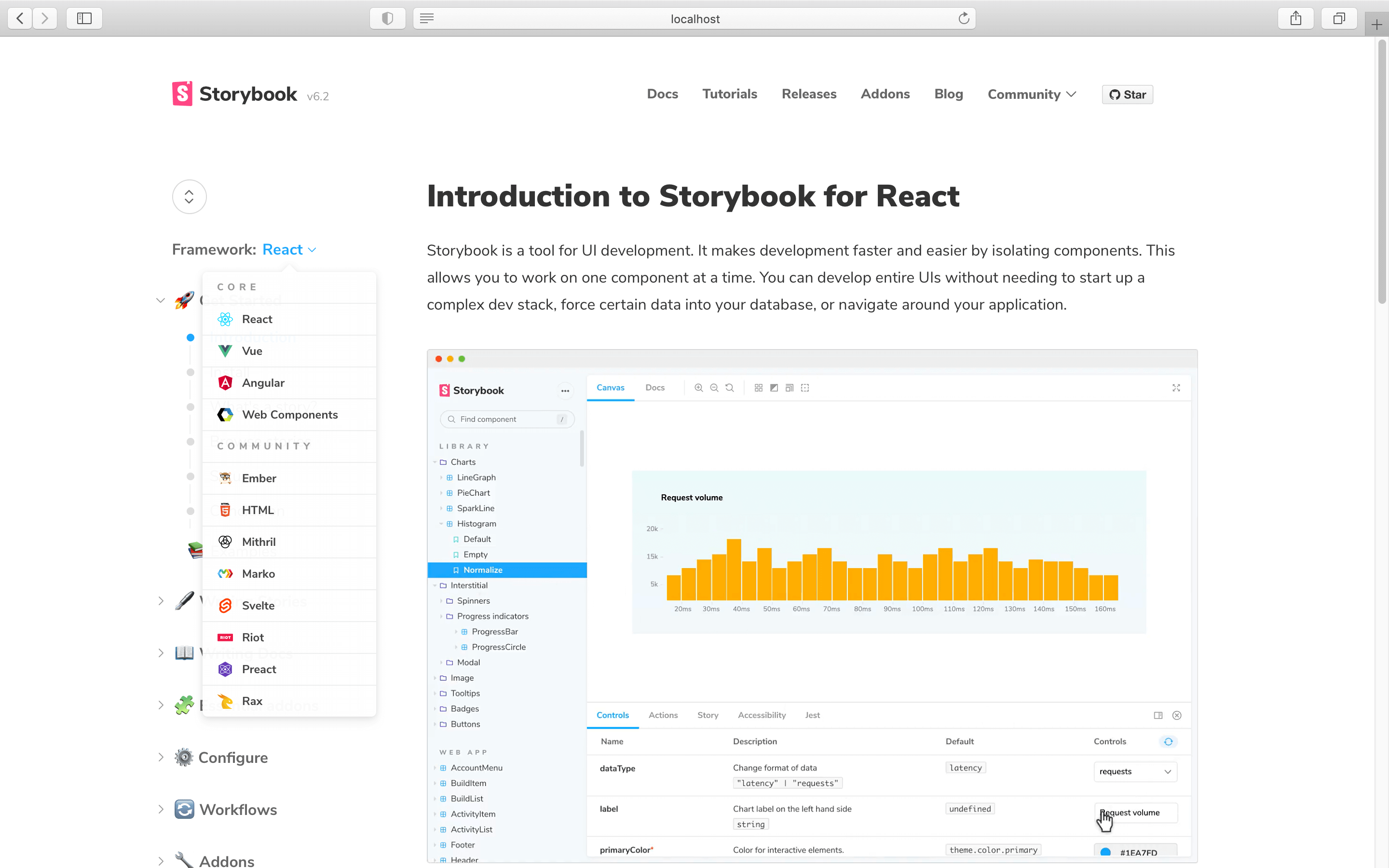 Storybook docs with dropdown
