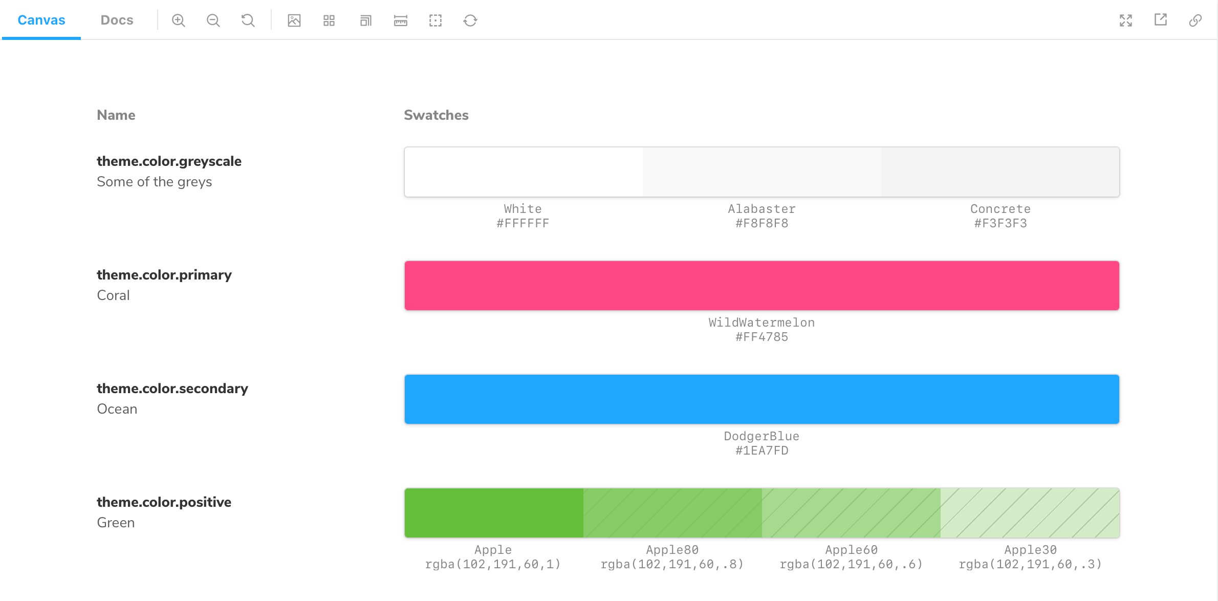 Storybook color palette doc block