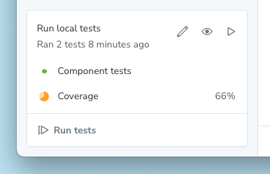 Screenshot of test module, expanded, showing test types and watch mode toggle