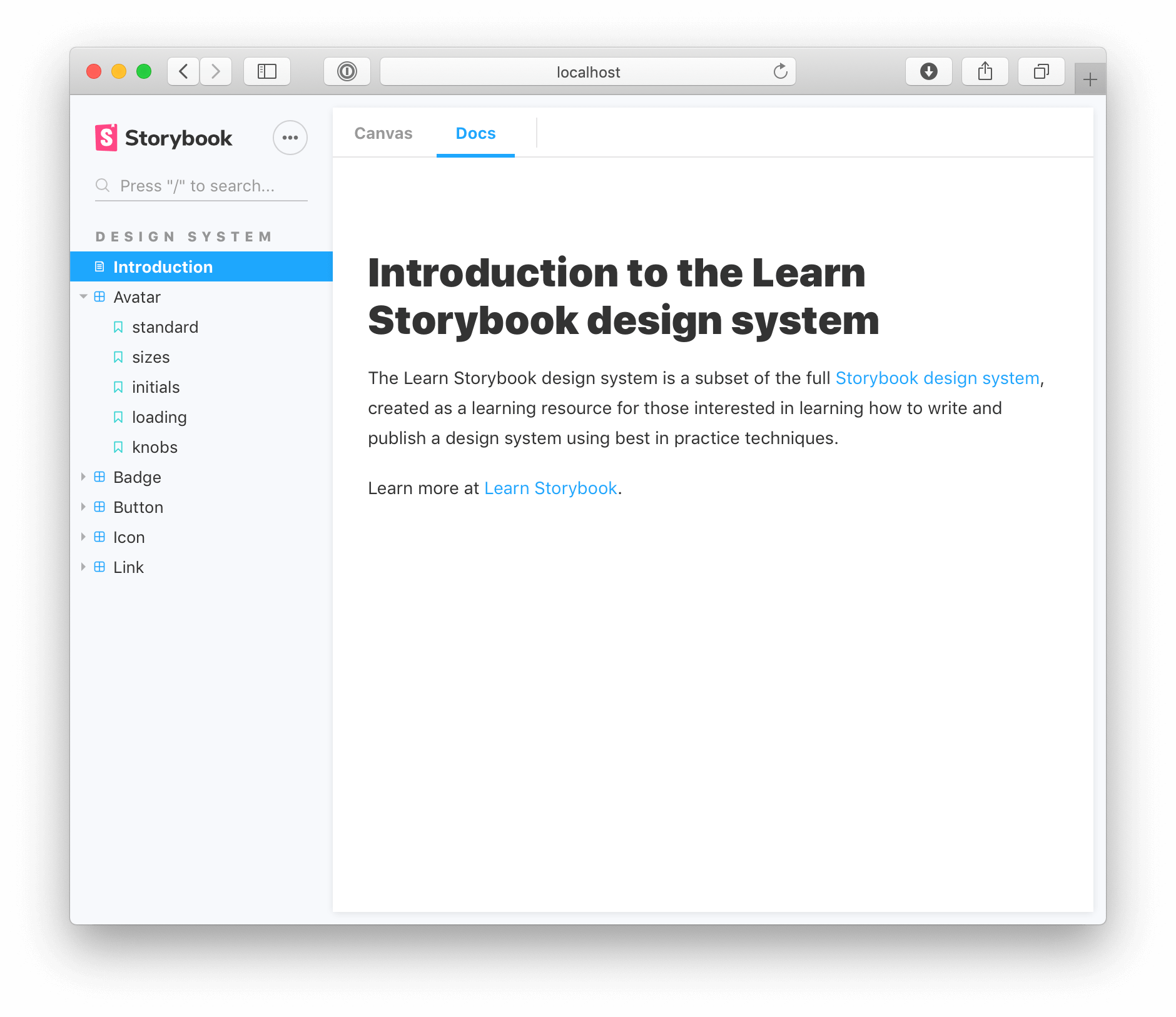 Storybook docs with introduction page