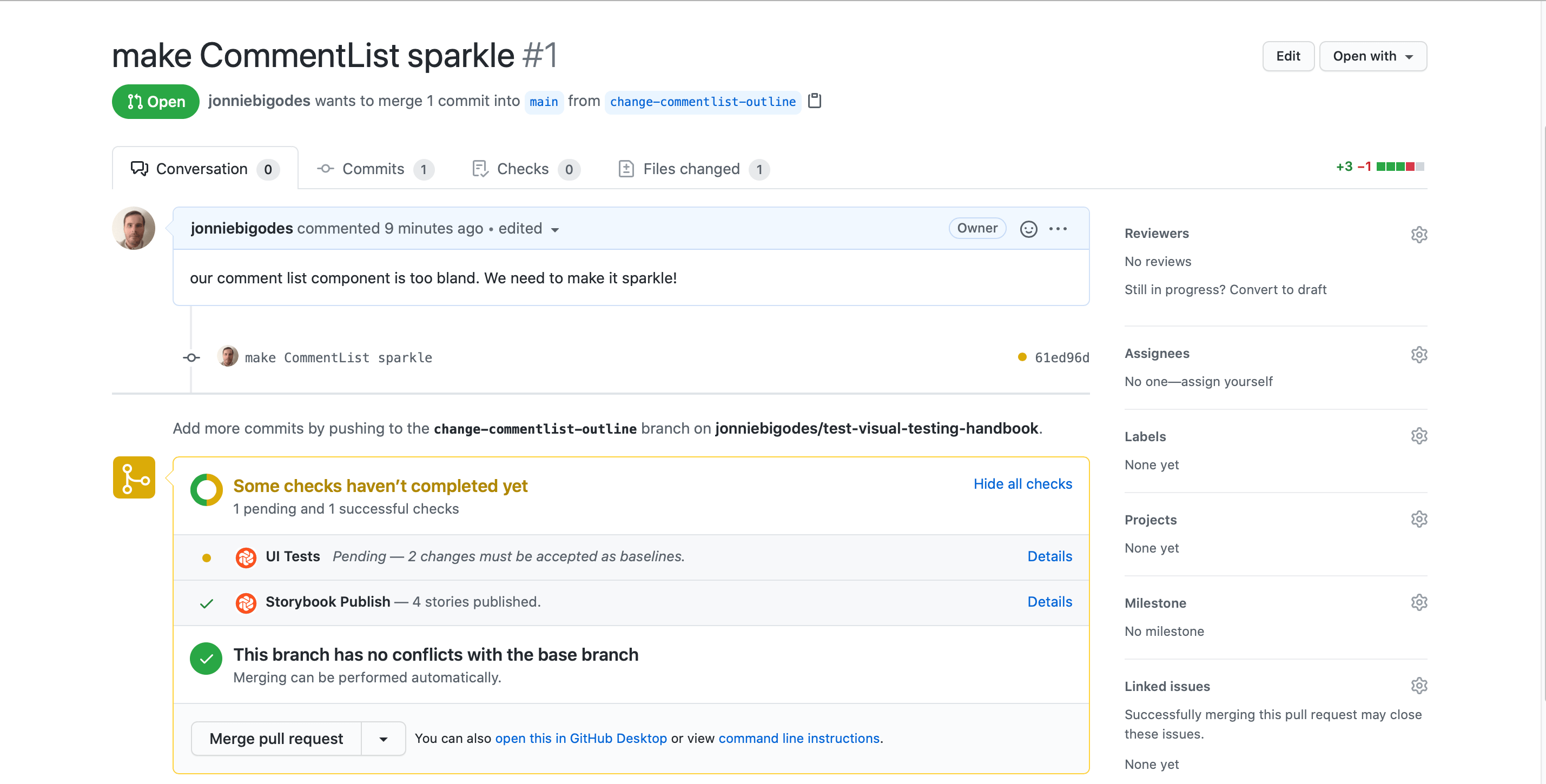 Comment list pull requested opened in GitHub