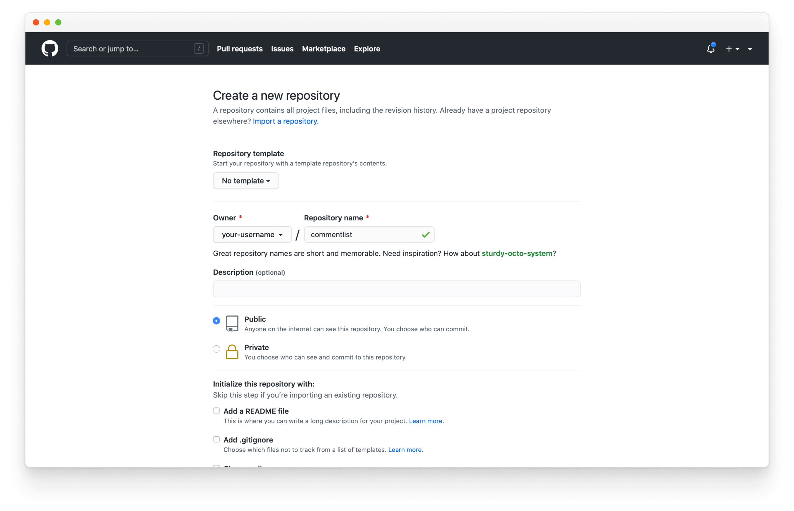 Set up comment list repo in GitHub